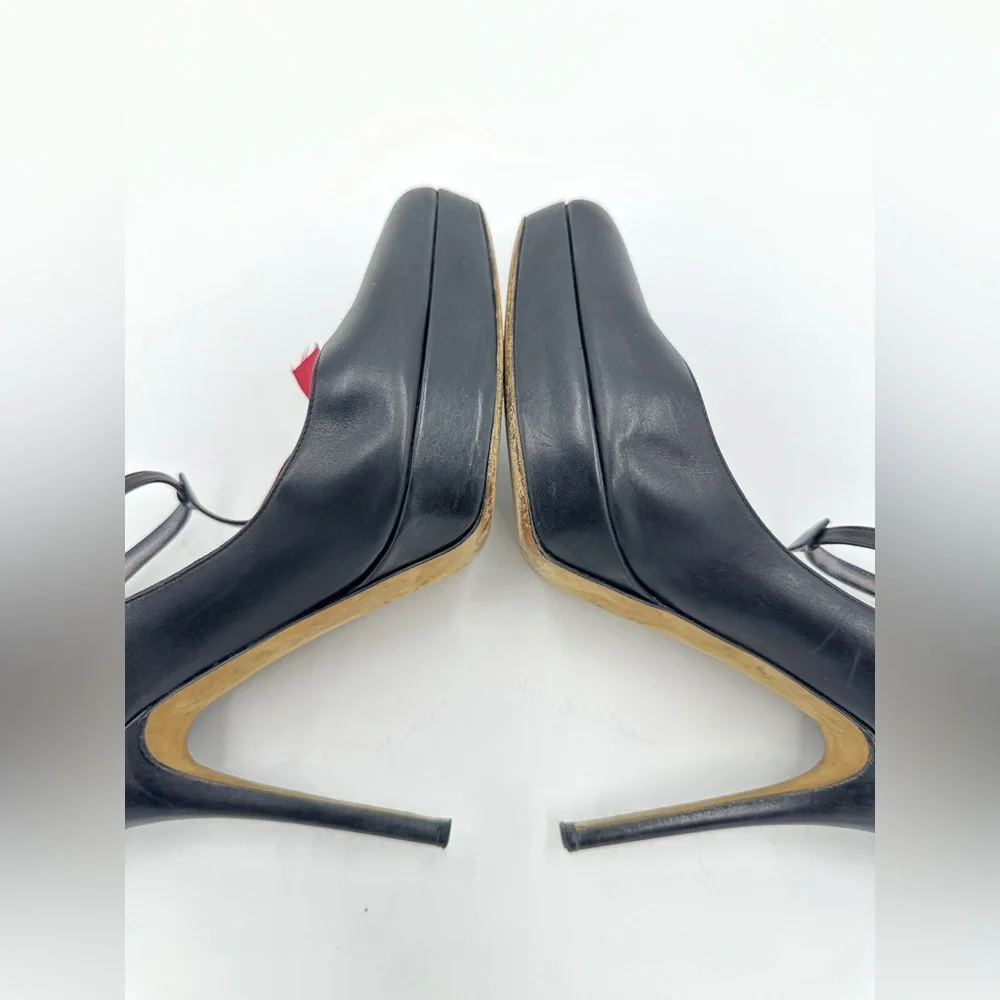YSL Mary‎ Jane Pumps Black Leather 40 US 10 Yves Saint Laurent Heels Rive Gauche